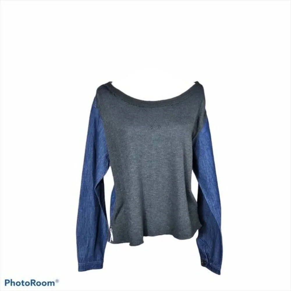 Free People Denim Embroidered Long Sleeve Top - Picture 4 of 7